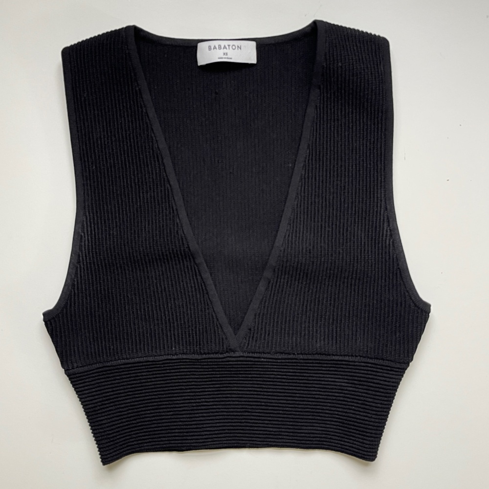 Babaton Sculpt Knit Deep V Tank Black Size XS